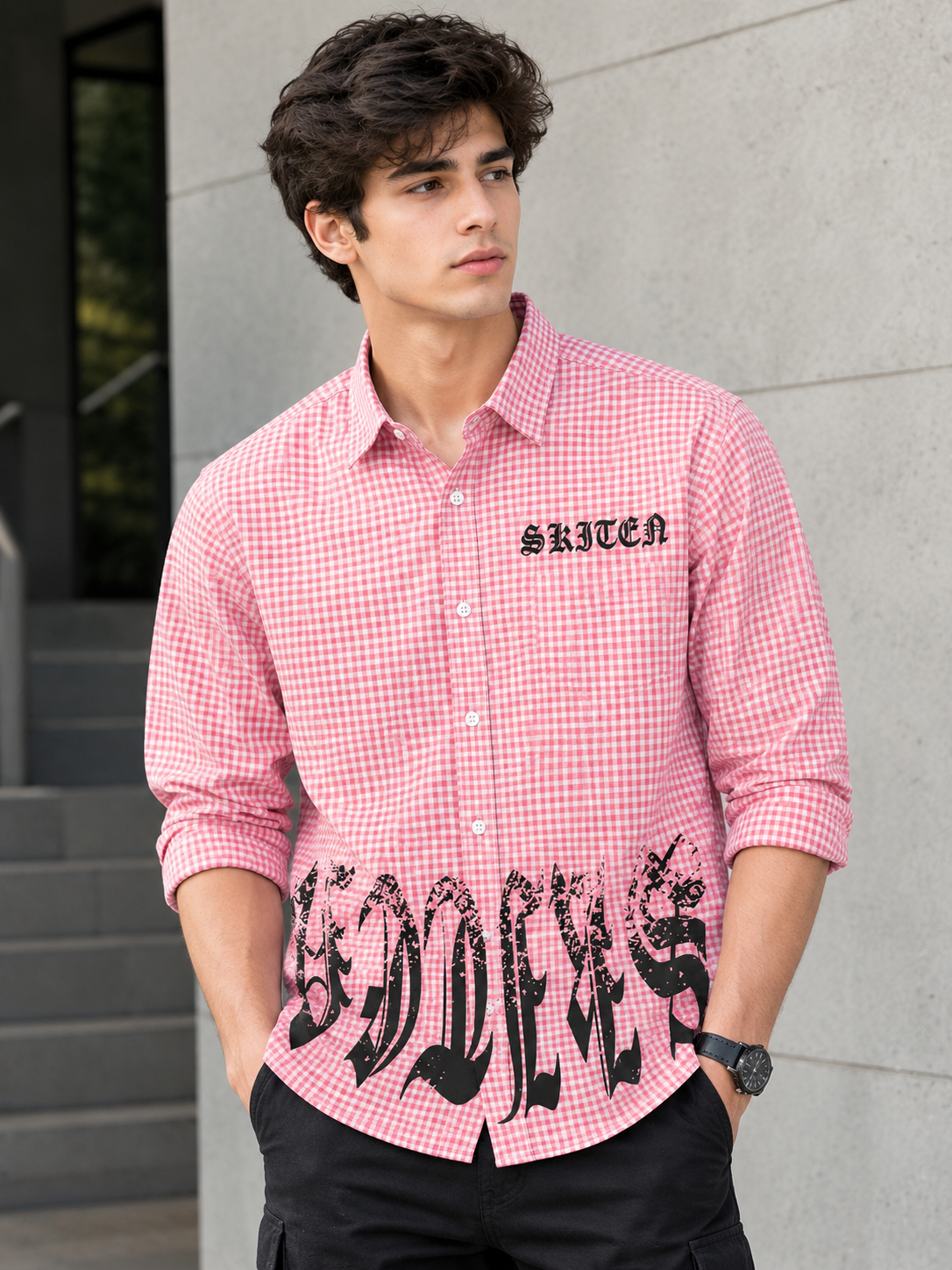 Men's Pink Printed Casual Shirt